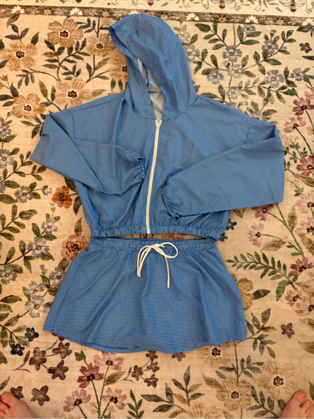Blue Hooded Two-Piece Set with Drawstring Waist